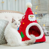 Festliches Katzenhaus für kleine Haustiere – Gemütliche Winterhöhle im Tannenbaum-Design