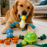 Robustes, schwimmfähiges Hundespielzeug aus Dental-Latex mit Seil