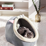 Gemütliches Katzenbett in Höhlenform – Weiches Iglu mit Ohren und Spielball