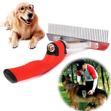 Fellpflege-Rake für große Hunde mit rotem Griff und robusten Edelstahlzinken