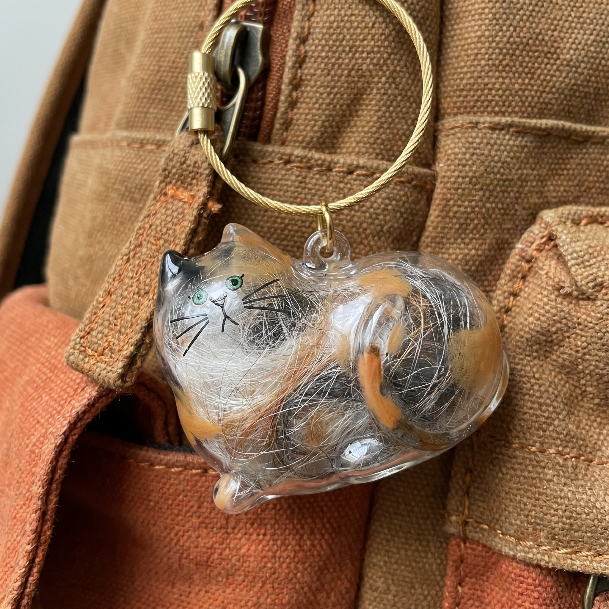 Niedlicher transparenter Katzenhaar-Schlüsselanhänger und Erinnerungsstück