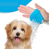 Hundeduschhandschuh mit integriertem Bürstenaufsatz und Schlauchanschluss