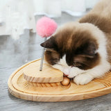 Holz-Kratzbrett für Katzen – Interaktive Spielmatte mit Feder und Ball