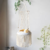 Makramee Katzenhängesessel – Boho Hängematte mit Kuschelkissen für Ihre Katze